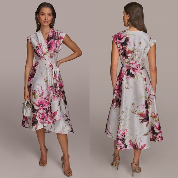 NWT DONNA KARAN NEW YORKFloral Tiered Wrap DressAudacious Multi